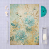 Gorgeous Blue Peonies on Distressed Background 薄葉紙 (クラフト)