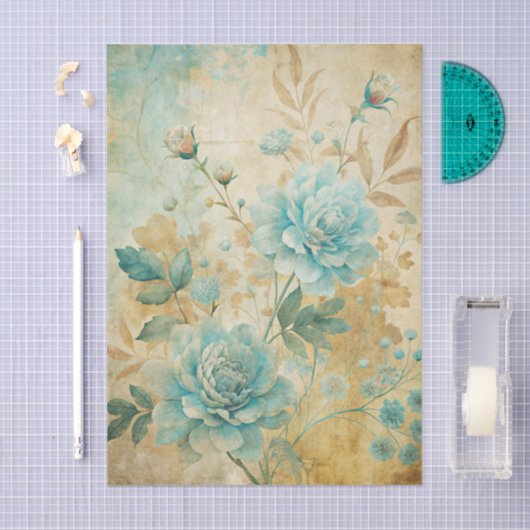Gorgeous Blue Peonies on Distressed Background 薄葉紙 (クラフト)