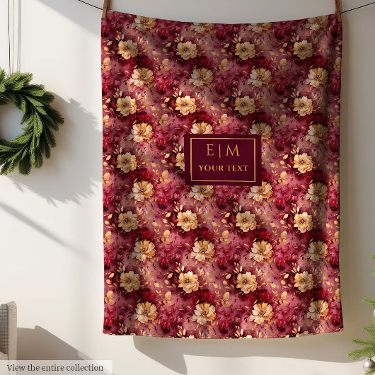 Gorgeous Blush Burgundy Gold Personalized Throw  フリースブランケット