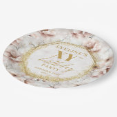 Gorgeous Blush Floral Gold Birthday Paper Plates ペーパープレート (アングル)