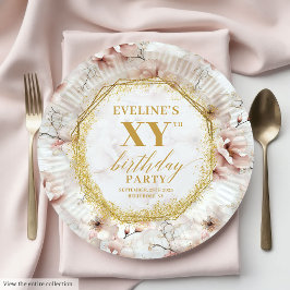 Gorgeous Blush Floral Gold Birthday Paper Plates ペーパープレート