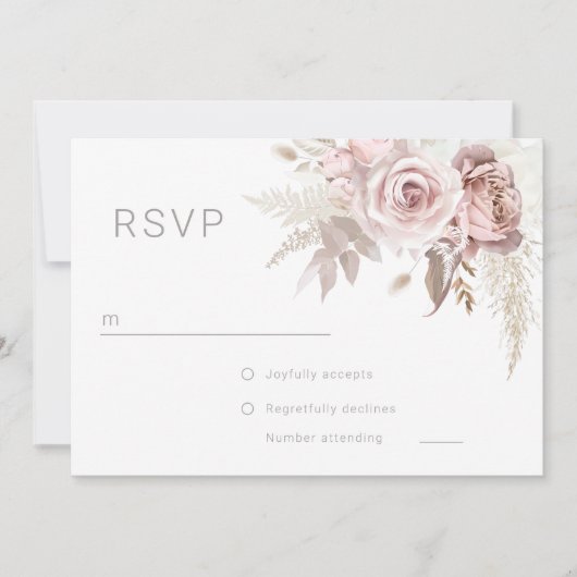 Gorgeous Blush Floral Wedding Digtial RSVP  招待状 (正面)