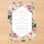 Gorgeous Blush Pink Watercolor Floral Wedding アクリル招待状 (正面)