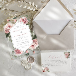 Gorgeous Blush Pink Watercolor Floral Wedding アクリル招待状