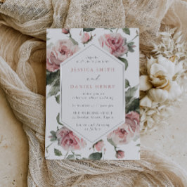 Gorgeous Blush Pink Watercolor Floral Wedding 招待状