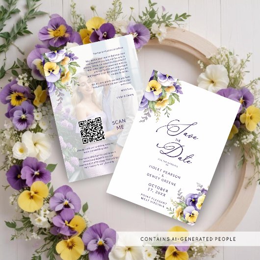 Gorgeous Botanical Purple Pansies Flowers Photo セーブザデート