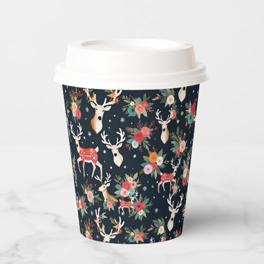 Gorgeous Christmas Reindeer Floral 紙コップ (正面)
