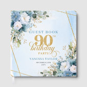 Gorgeous Dusty Blue Gold 90th Birthday Guest Book ゲストブック (正面)