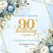 Gorgeous Dusty Blue Gold 90th Birthday Guest Book ゲストブック