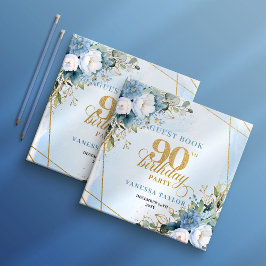 Gorgeous Dusty Blue Gold 90th Birthday Guest Book ゲストブック