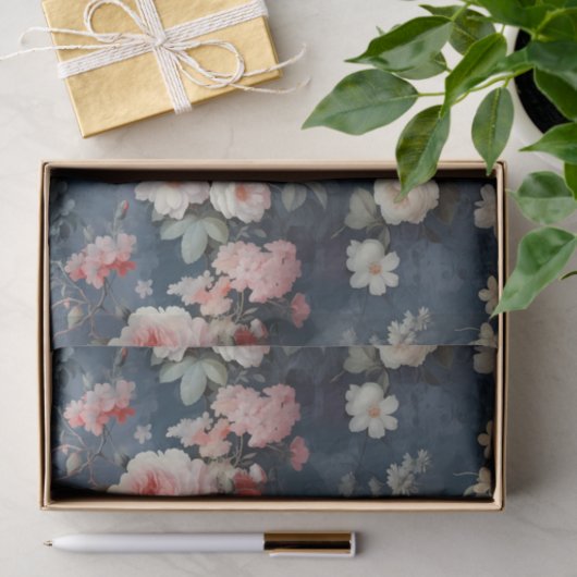 Gorgeous Flowers on a Dark Blue Background 薄葉紙 (ギフト)