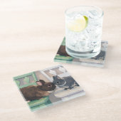 Gorgeous Glass Drink Coasters - Two Rabbits ガラスコースター (アングル)