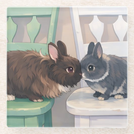 Gorgeous Glass Drink Coasters - Two Rabbits ガラスコースター (正面)