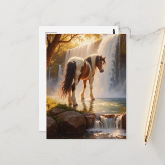 Gorgeous Horse at the Waterfall ポストカード (正面/裏面インサイチュ)