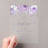 Gorgeous Lavender Purple Flowers Girls Baptism アクリル招待状 (インサイチュ (ポータブル))