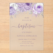 Gorgeous Lavender Purple Flowers Girls Baptism アクリル招待状 (正面)