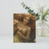 Gorgeous Mermaid Woman With Flowers ポストカード (スタンド正面)