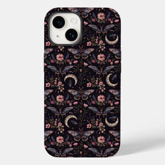 Gorgeous Moths Flowers and Moons Pattern Case-Mate iPhoneケース (裏面)