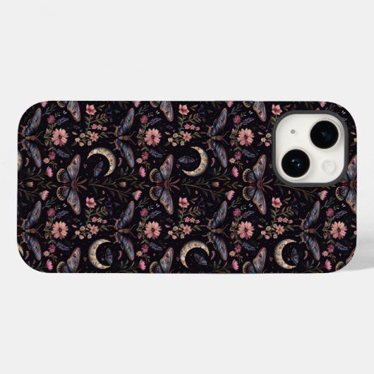 Gorgeous Moths Flowers and Moons Pattern Case-Mate iPhoneケース (裏面 (横))
