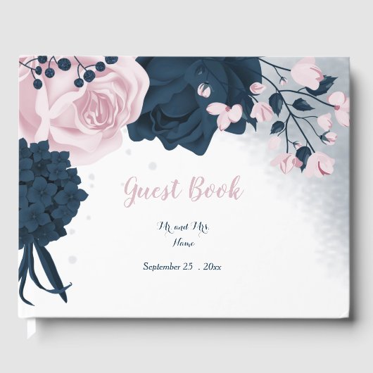 gorgeous navy blue & pink flowers botanical  ゲストブック (正面)