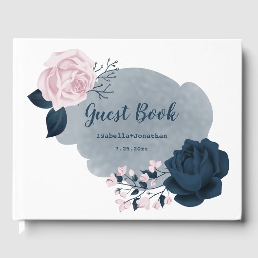 gorgeous navy blue & pink flowers botanical ゲストブック (正面)