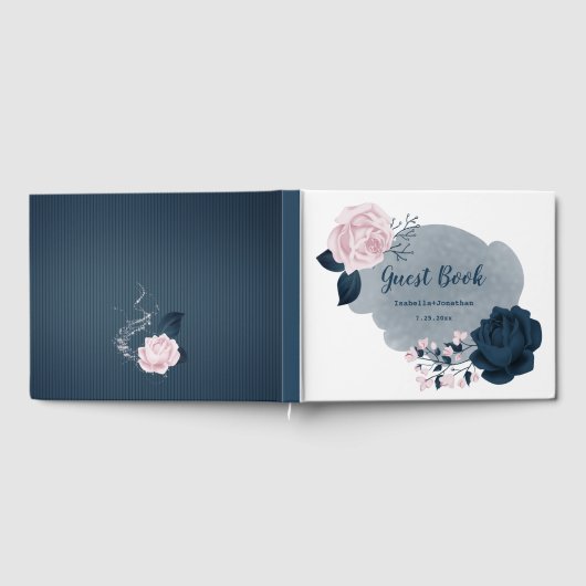 gorgeous navy blue & pink flowers botanical ゲストブック (全面)