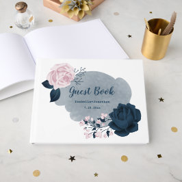 gorgeous navy blue & pink flowers botanical ゲストブック