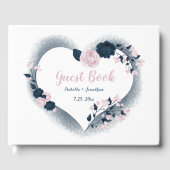 gorgeous navy blue & pink flowers floral heart ゲストブック (正面)