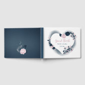 gorgeous navy blue & pink flowers floral heart ゲストブック (全面)