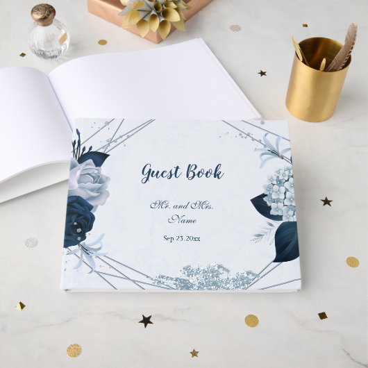 gorgeous navy & dusty blue flowers botanical   ゲストブック (正面見開き)