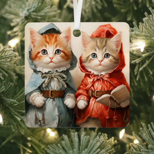 Gorgeous Orange Kitten Couple Christmas メタルオーナメント (インサイチュ)