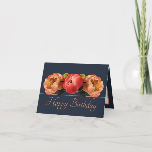 Gorgeous Orange Red Peony Floral Bouquet Birthday カード (正面)