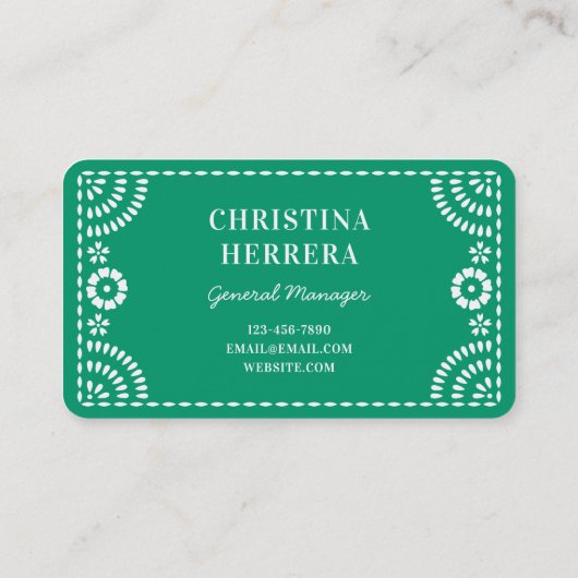 Gorgeous Ornate Green Papel Picado Frame Catering 名刺 (裏面)