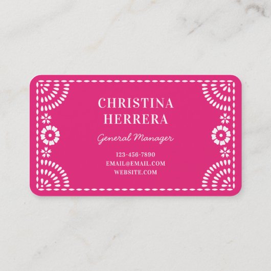 Gorgeous Ornate Hot Pink Papel Picado Catering 名刺 (裏面)
