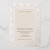 Gorgeous Ornate Indian Wedding Neutral + Silver 箔招待状 (正面)