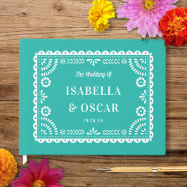 Gorgeous Ornate Papel Picado Aqua Wedding ゲストブック