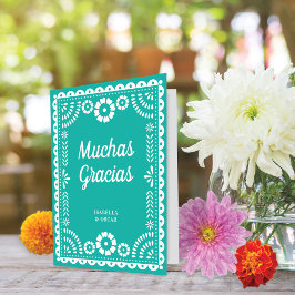 Gorgeous Ornate Papel Picado Aqua Wedding サンキューカード