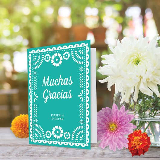 Gorgeous Ornate Papel Picado Aqua Wedding サンキューカード