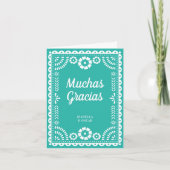 Gorgeous Ornate Papel Picado Aqua Wedding サンキューカード (正面)