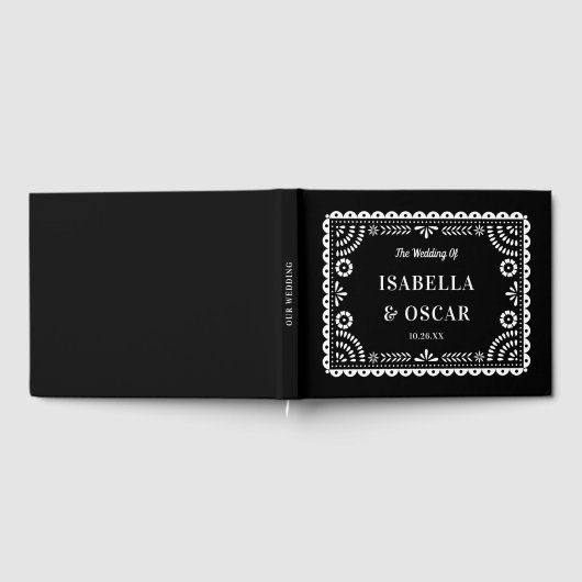 Gorgeous Ornate Papel Picado Black Wedding  ゲストブック (全面)