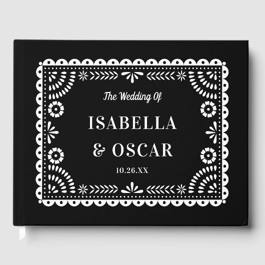 Gorgeous Ornate Papel Picado Black Wedding ゲストブック (正面)