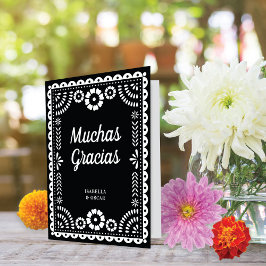 Gorgeous Ornate Papel Picado Black White Wedding サンキューカード