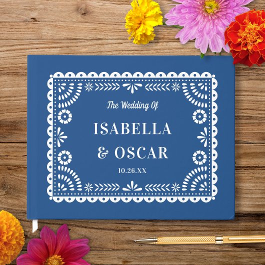 Gorgeous Ornate Papel Picado Blue Wedding  ゲストブック