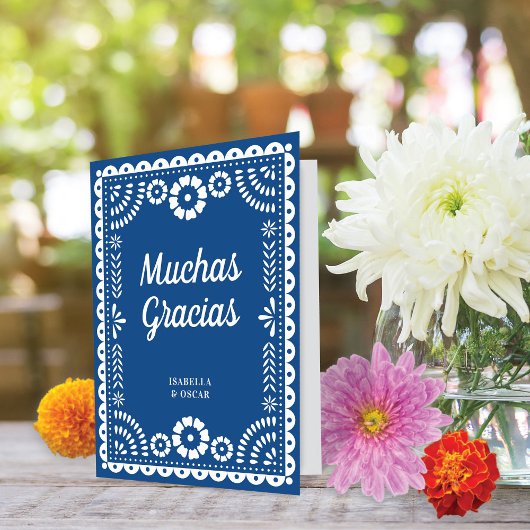 Gorgeous Ornate Papel Picado Blue Wedding サンキューカード