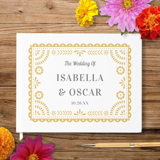 Gorgeous Ornate Papel Picado Chic Neutral Wedding  ゲストブック