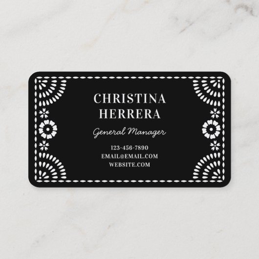 Gorgeous Ornate Papel Picado Frame Black White  名刺 (裏面)