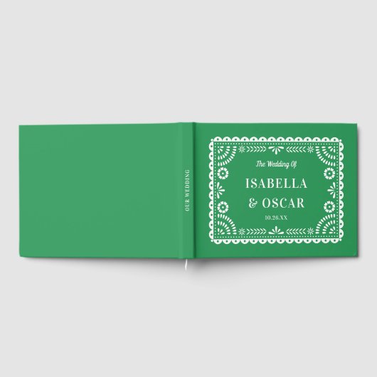 Gorgeous Ornate Papel Picado Green Wedding  ゲストブック (全面)