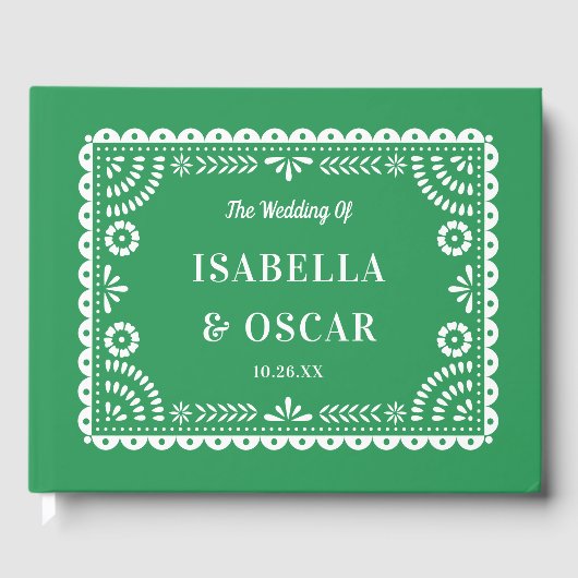 Gorgeous Ornate Papel Picado Green Wedding  ゲストブック (正面)