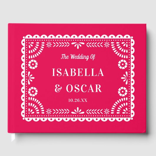 Gorgeous Ornate Papel Picado Hot Pink Wedding  ゲストブック (正面)