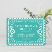 Gorgeous Ornate Papel Picado Photo Aqua Wedding セーブザデート (スタンド正面)